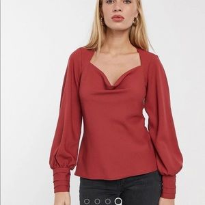 ASOS long sleeve cowl-neck top in ROSE